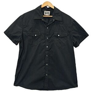Converse ONE STAR Mens Black Snap Button Down Short Sleeve Shirt Size Large
